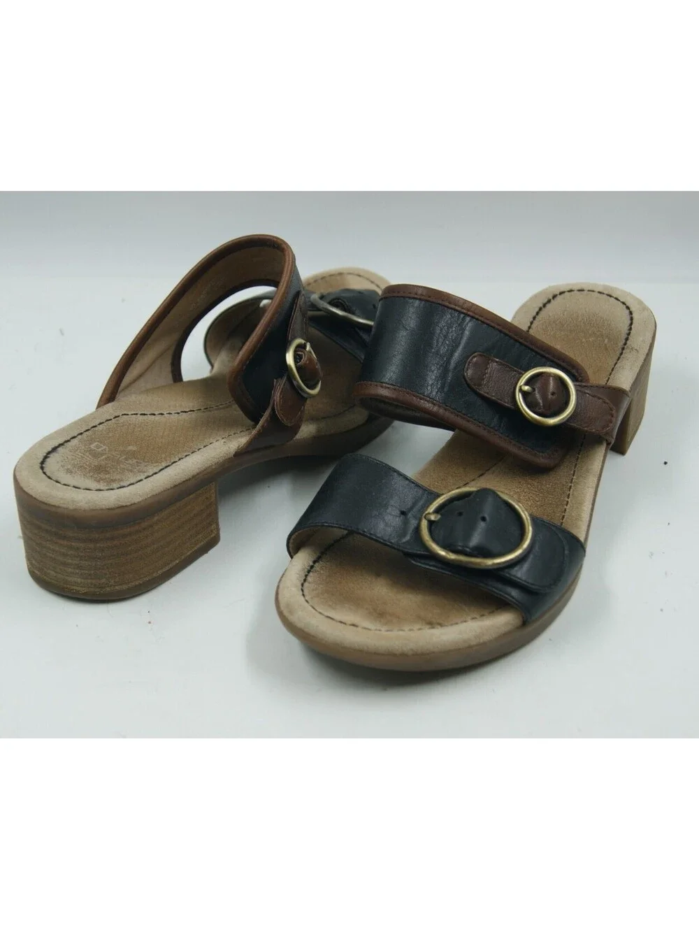 Dansko Lenny Women's Shoes Size 9.5 Black Brown Leather Slip-On Sandal